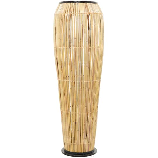 Brown Wicker Handmade Slatted Frame Vase with Black Metal Accents